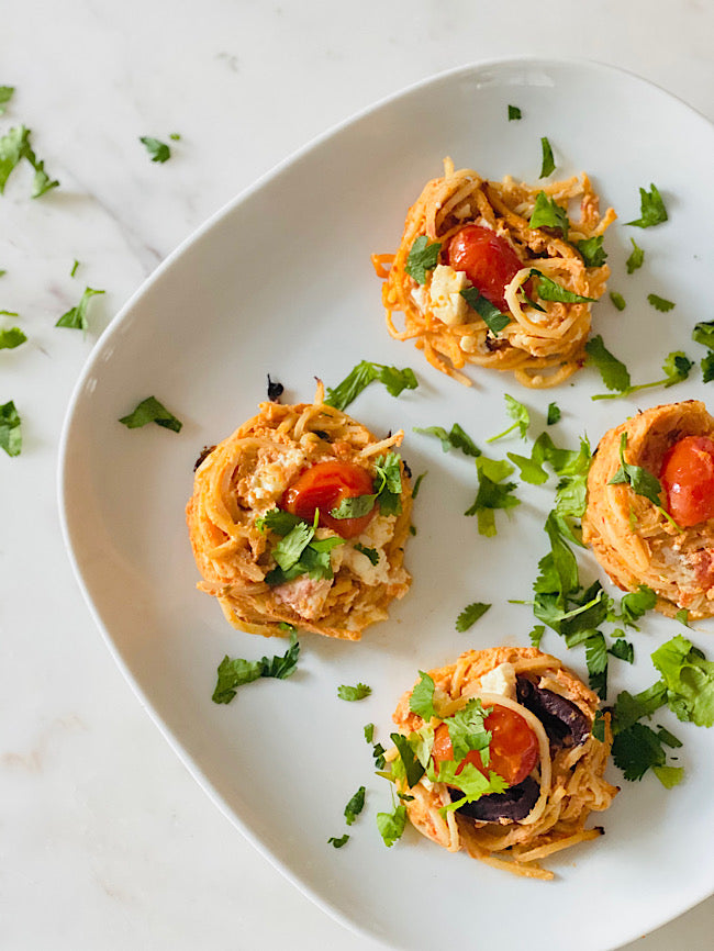 Baked feta pasta bites
