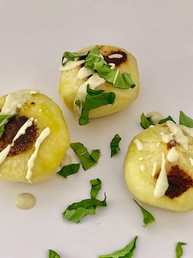 Roasted kohlrabi With vegan goddess dressing