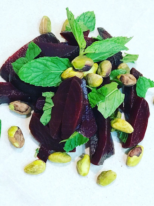 Beet pistachio mint salad