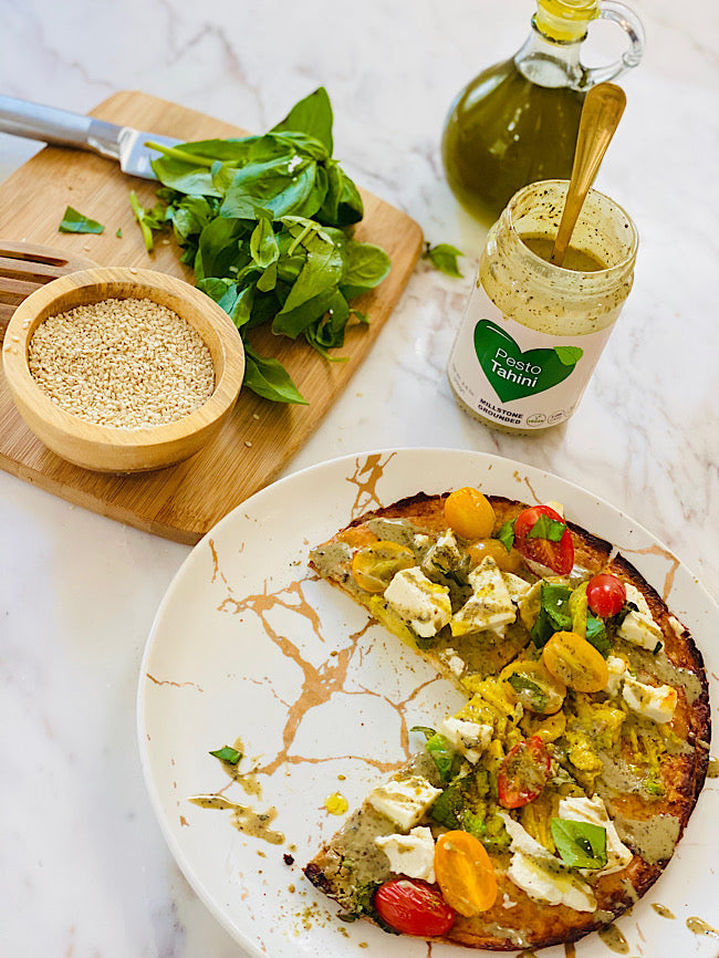 Mediterranean cauliflower pizza