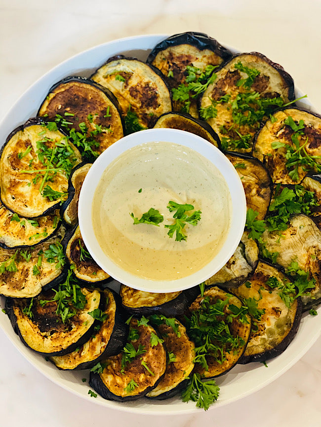 Mediterranean Eggplant chips & Zathar tahini dip