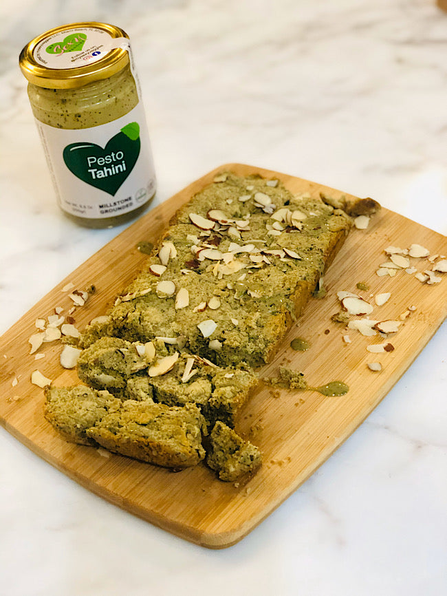 Vegan pesto tahini bread