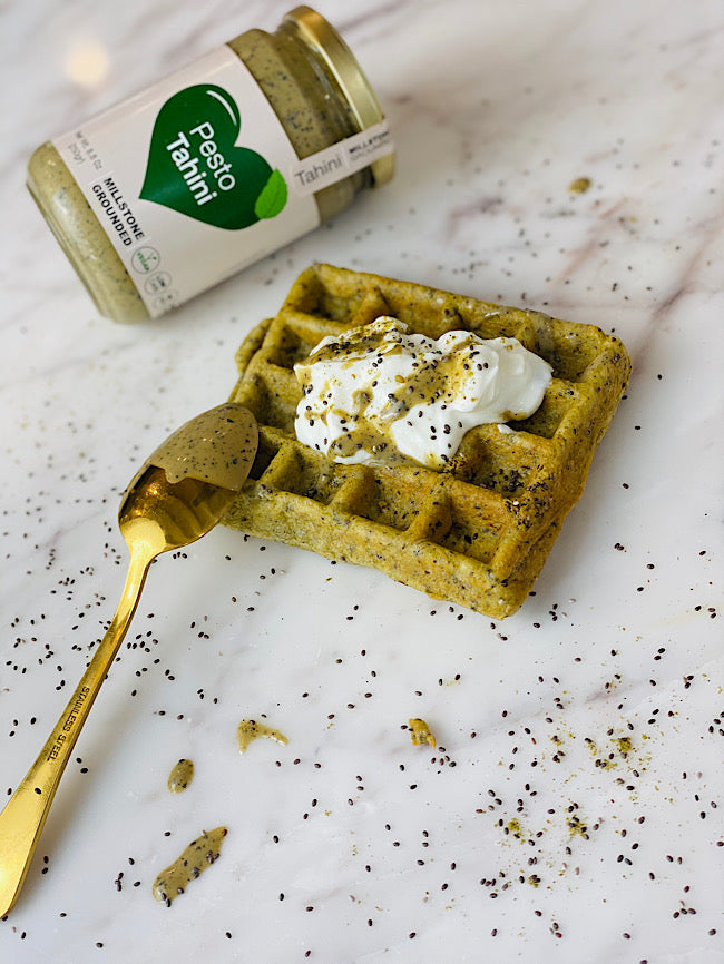 Pesto Tahini waffles