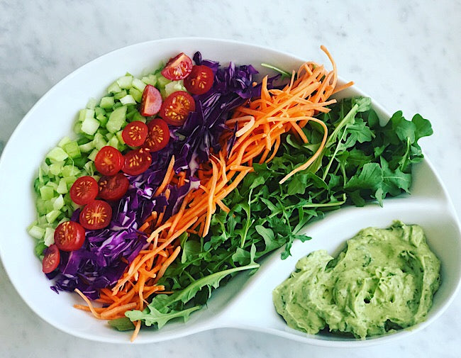 Rainbow veggies with goddess dressing