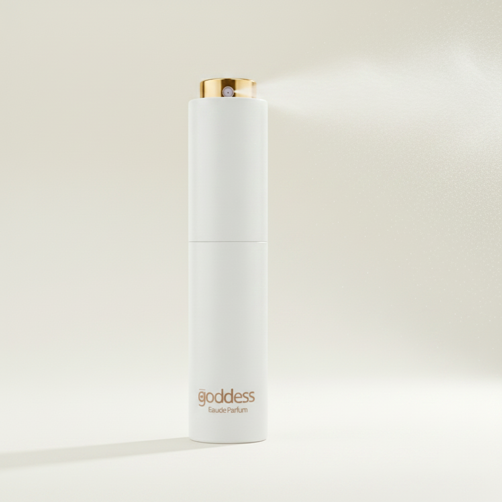 Goddess Eau de Parfum — 27ml clean signature scent in slim white atomizer with gold cap
